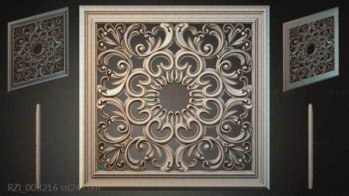 Square ceiling rose with acanthus scrolls 3d STL model