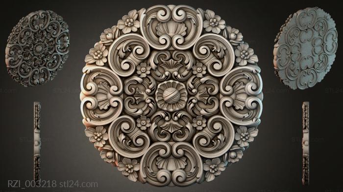 Baroque rosette with volutes and floral elements 3d STL model