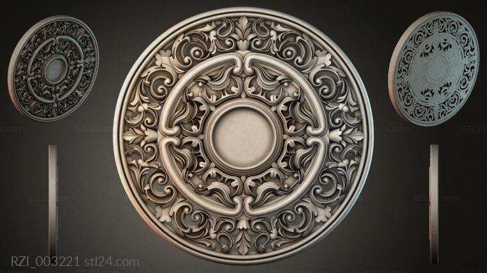 Round ceiling rose with volutes and floral ornament 3d STL model