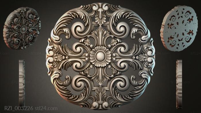 Round rosette with volutes and a central flower 3d STL model