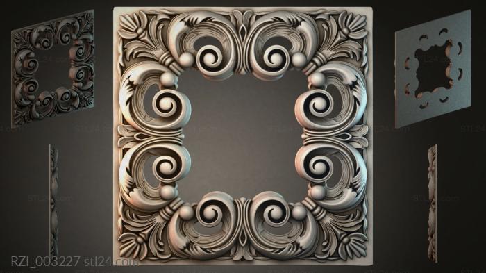 Square ornament with volute curls and spheres 3d STL model
