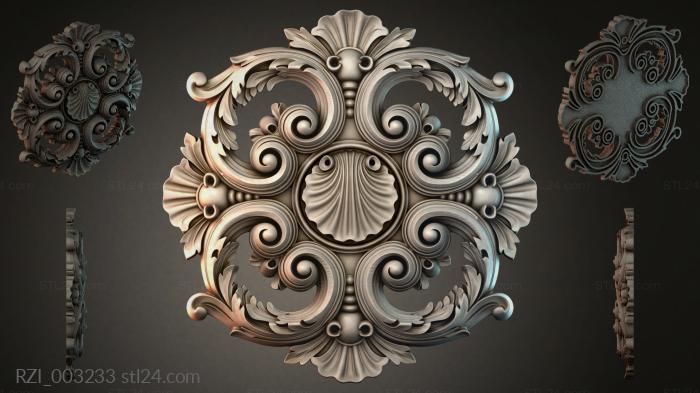 Cartouche with curls and shells for CNC 3d STL model