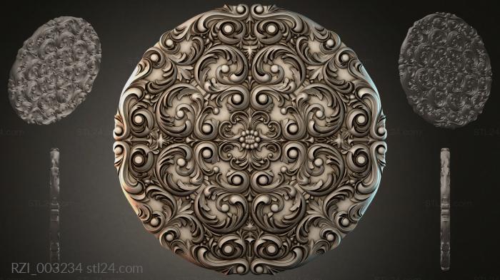 Round rosette with climbing acanthus and spiral scrolls 3d STL model