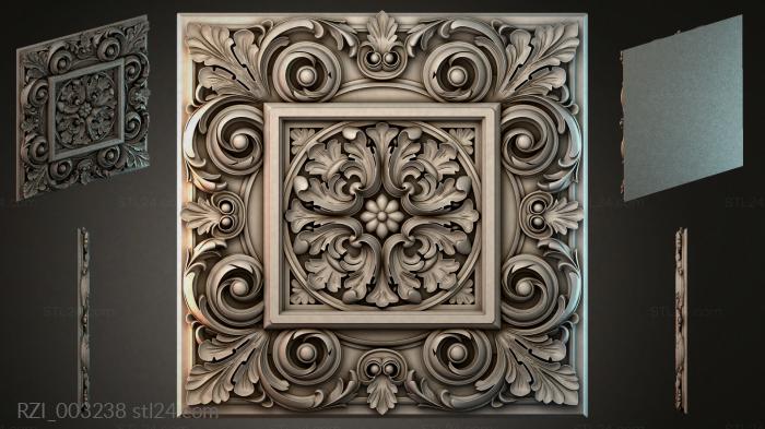 Square panel with scrolls and a central medallion 3d STL model
