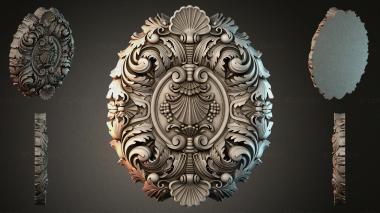 Round decor, rosettes Cartouche with shell and twisted scrolls 3d model