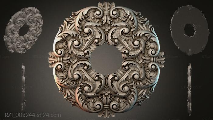 Round rosette with volutes and leaves 3d STL model