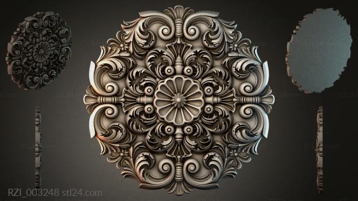 Round carved rosette with acanthus and volutes 3d STL model