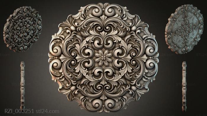 Medallion with swirls and a flower in the center 3d STL model