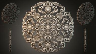 Round decor, rosettes Carved cartouche with volutes and shells 3d model