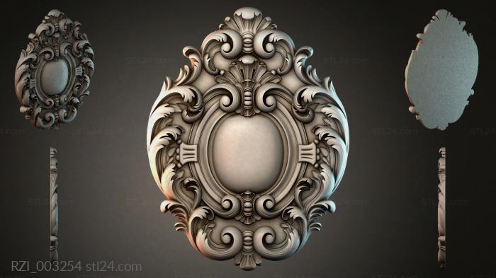 Oval cartel with swirls and shell 3d STL model