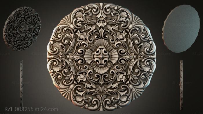 Round rosette with acanthus scrolls and a central shell 3d STL model