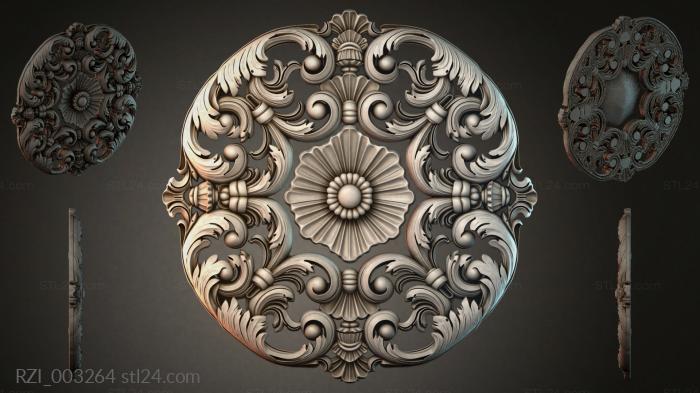 Round rosette with acanthus leaves and a floral center 3d STL model