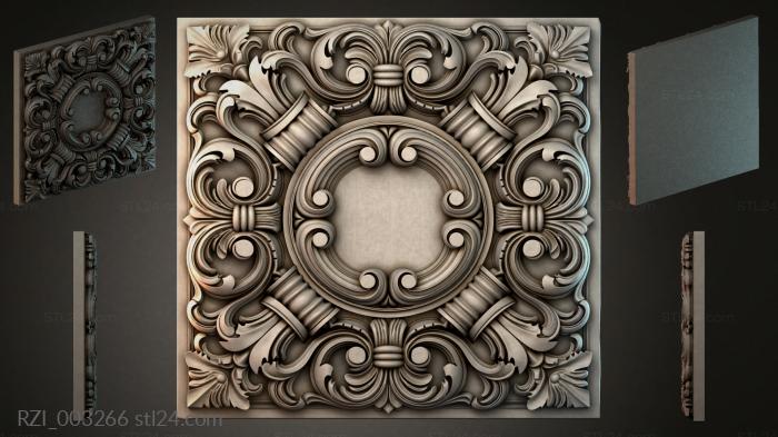 Square panel with volutes and a round center 3d STL model