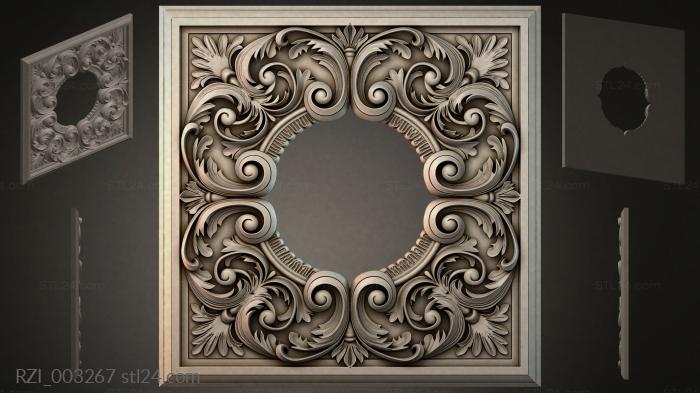 Square panel with acanthus scrolls and a round medallion 3d STL model