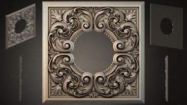 Round decor, rosettes Square panel with acanthus scrolls and a round medallion 3d model