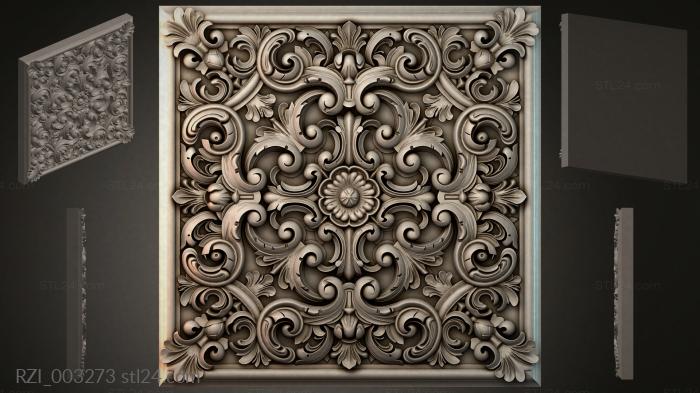 Panel with S-shaped swirls and a central flower 3d STL model
