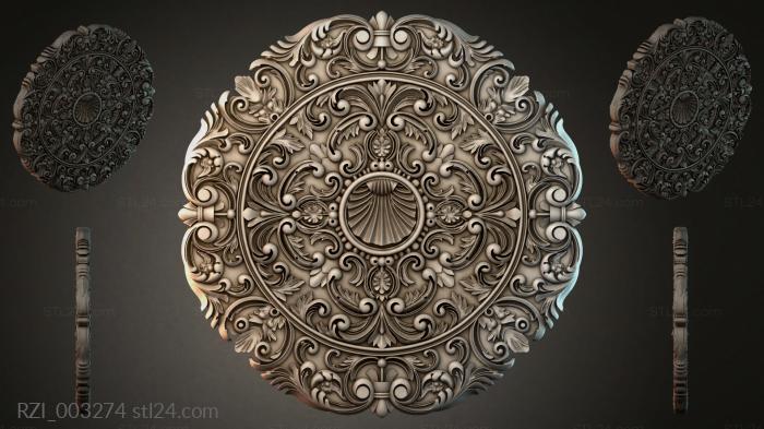 Round rosette with swirls and shell 3d STL model