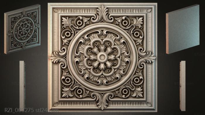 Square ceiling rose with a central medallion and curls 3d STL model