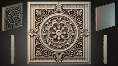 Round decor, rosettes Square ceiling rose with a central medallion and curls 3d model