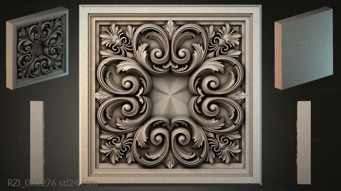 Panel with acanthus scrolls and a central rosette 3d STL model