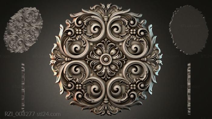 Ornate rosette with volutes and a central flower 3d STL model