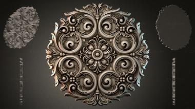 Round decor, rosettes Ornate rosette with volutes and a central flower 3d model