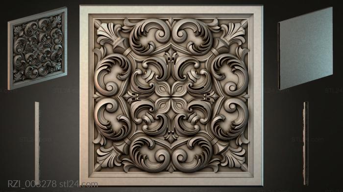 Bas-relief panel with curling acanthus leaves 3d STL model