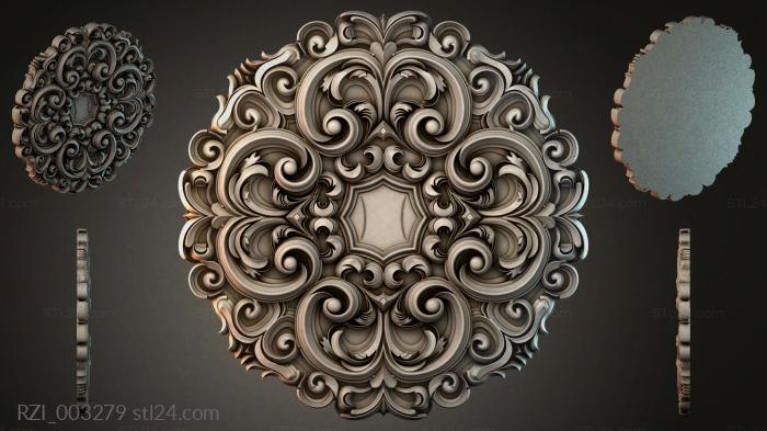 Round rosette with scrolls and spirals in Rocaille style 3d STL model