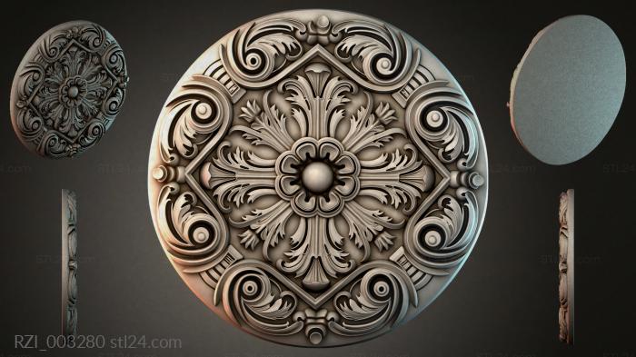 Round rosette with swirls and floral carvings 3d STL model