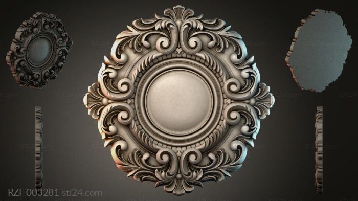Baroque ceiling rose with acanthus and spirals 3d STL model