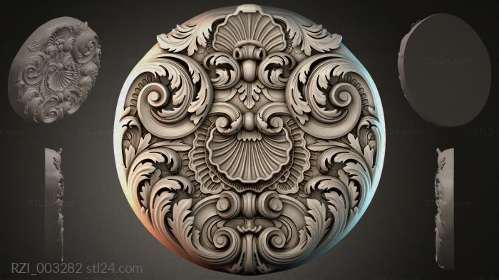 Round ornamental rosette with scrolls and shells 3d STL model