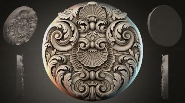 Round decor, rosettes Round ornamental rosette with scrolls and shells 3d model