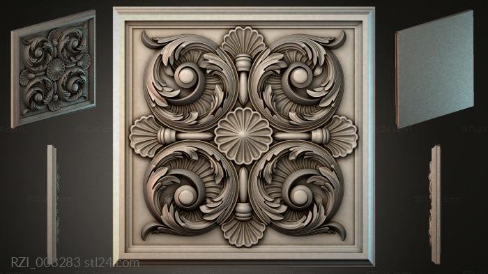 Round decor, rosettes (Panel with swirls and shells in the classical style, RZI_003283) 3D models for cnc