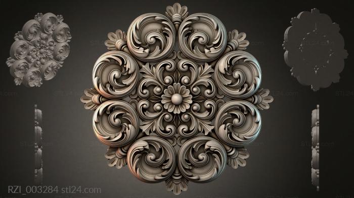 Rosette with volutes and a central flower 3d STL model