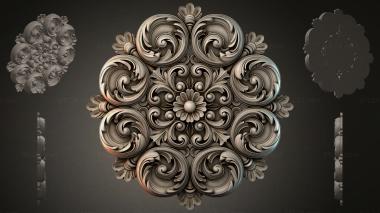 Round decor, rosettes Rosette with volutes and a central flower 3d model