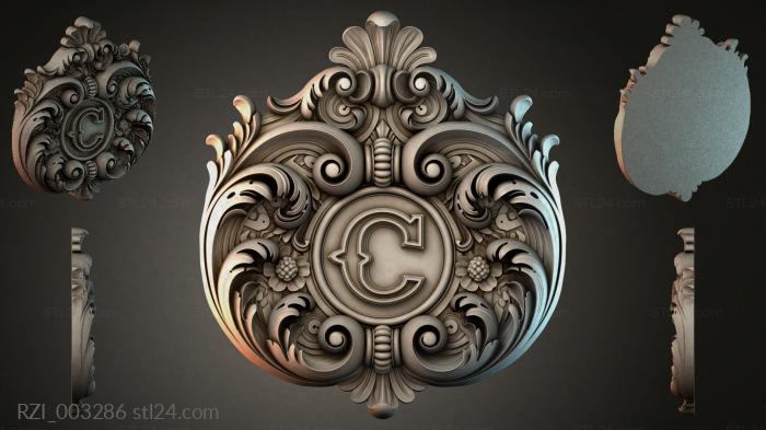 Round ornament with the letter C and volutes 3d STL model
