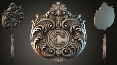 Round decor, rosettes Round ornament with the letter C and volutes 3d model
