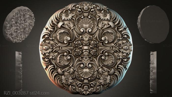 Round carved panel with volutes and shells 3d STL model
