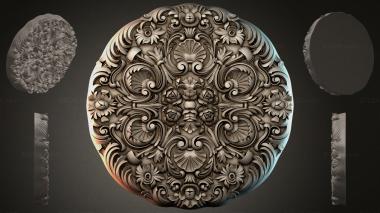 Round decor, rosettes Round carved panel with volutes and shells 3d model