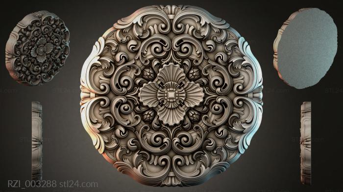 Round medallion with climbing acanthus and a central shell 3d STL model