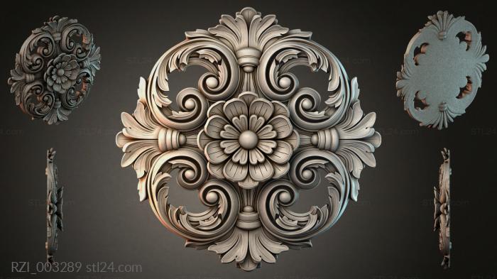 Cartouche with volutes and a central flower 3d STL model