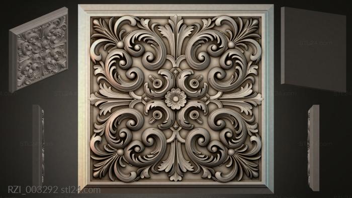 Panel with swirls and a flower in the center 3d STL model