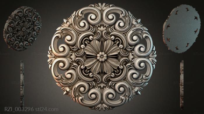 Round medallion with volutes and a central flower 3d STL model