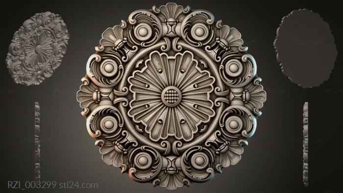 Square ceiling rose with volutes and a central medallion 3d STL model