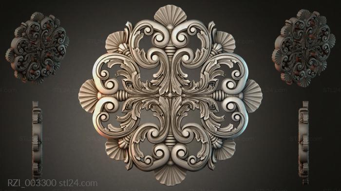 Carved ornament with curls and fan elements 3d STL model
