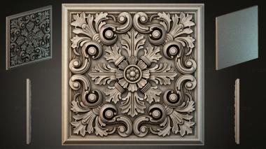 Round decor, rosettes Square panel with rosette and volutes 3d model