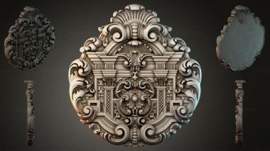 Round decor, rosettes Baroque cartouche with volutes and floral ornament 3d model