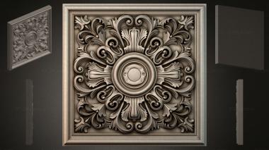 Round decor, rosettes Square panel with rosette and palmette 3d model
