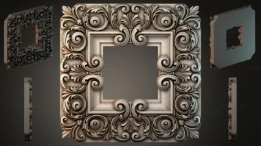 Round decor, rosettes Baroque square frame with volutes and rosettes 3d model