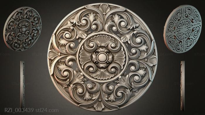 Round rosette with acanthus leaves and a central shell 3d STL model